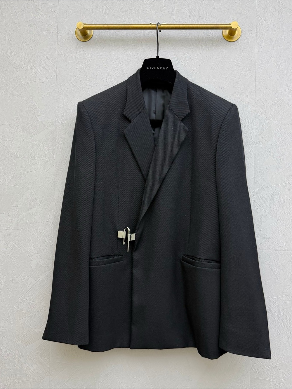 Givenchy Black Men's Blazer with Metal Clasp Detail